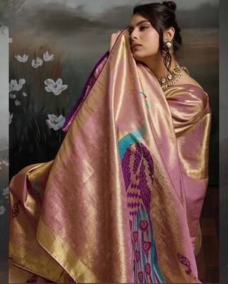 Pink colour banarasi jacquard meenakari wedding saree 2