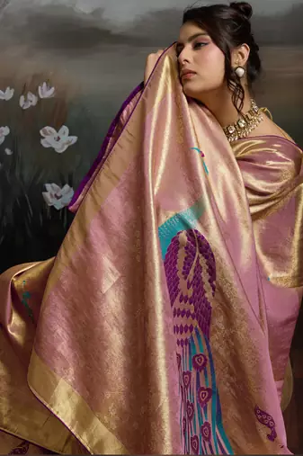 Pink colour banarasi jacquard meenakari wedding saree