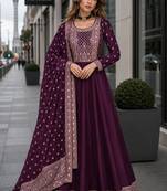 Purple designer embroidered heavy silk blend anarkali suit