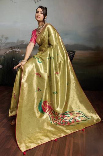yellow  jacquard meenakari saree