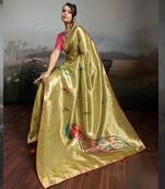 Yellow color banarasi jacquard meenakari wedding saree