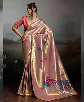 Pink colour banarasi jacquard meenakari wedding saree 1