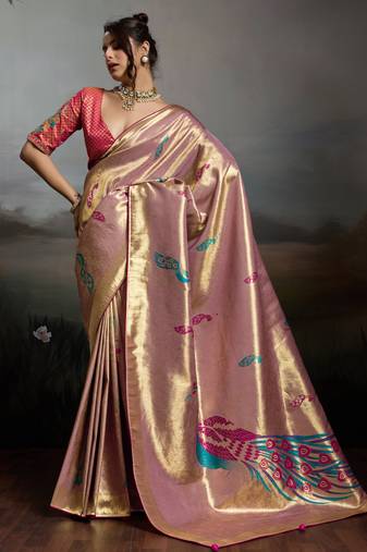 pink  jacquard meenakari saree