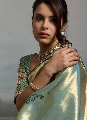 Sea green colour banarasi jacquard meenakari wedding saree 2