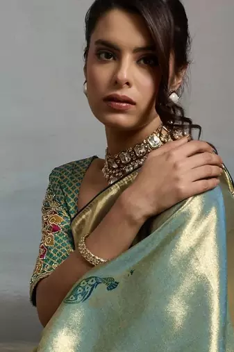Sea green colour banarasi jacquard meenakari wedding saree