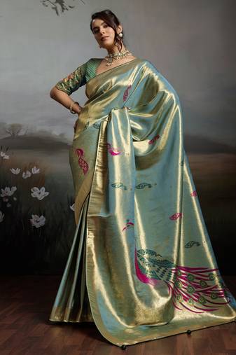 sea green  jacquard meenakari saree