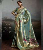 Sea green colour banarasi jacquard meenakari wedding saree
