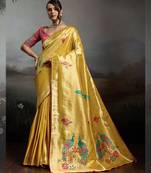 Golden colour banarasi jacquard meenakari wedding saree