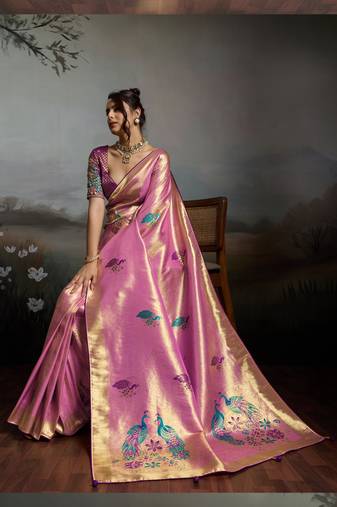 pink  jacquard meenakari saree