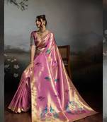 Pink colour banarasi jacquard meenakari wedding saree