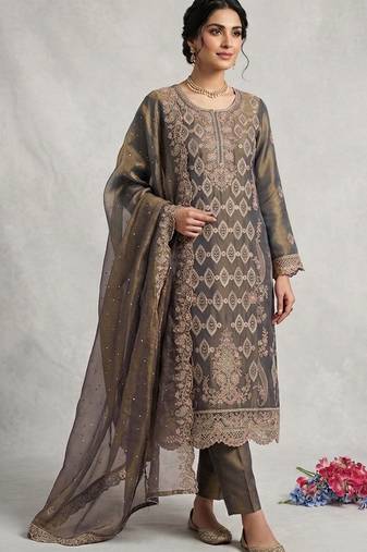 Mahendi embroidered silk pakistani salwar suit