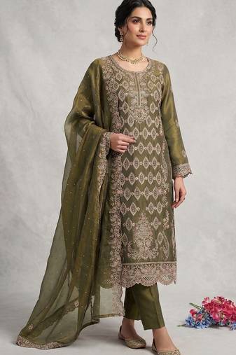 Green embroidered silk pakistani salwar suit