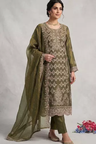 Green embroidered silk blend salwar suit