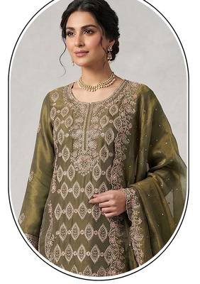 Green embroidered silk blend salwar suit 2
