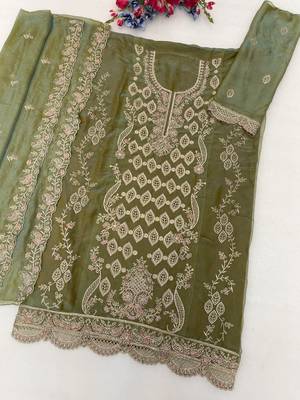 Green embroidered silk blend salwar suit 3