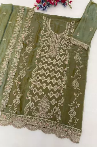 Green embroidered silk blend salwar suit