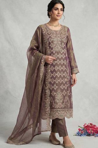 Mauve embroidered silk pakistani salwar suit