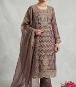 Mauve embroidered silk pakistani salwar suit