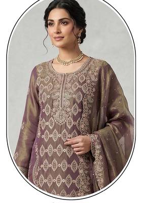 Mauve embroidered silk blend salwar suit 2