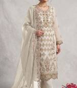 White embroidered silk pakistani salwar suit
