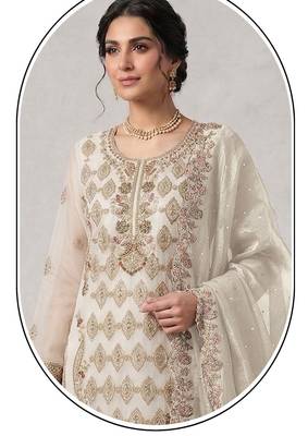 White embroidered silk blend salwar suit 2