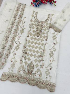 White embroidered silk blend salwar suit 3