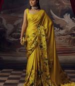 Imperial mustard predrepped saree with unstiched blouse