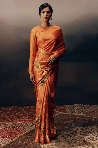 Sunset amber predrepped saree with unstiched blouse