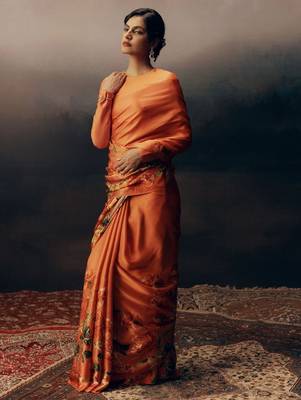 Sunset amber predrepped saree with unstiched blouse 2