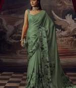 Pistachio sage predrepped saree with unstiched blouse
