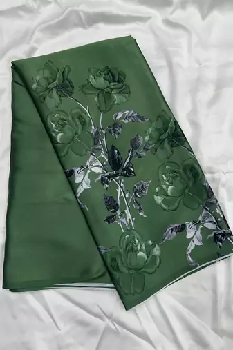 Pistachio sage predrepped saree with unstiched blouse