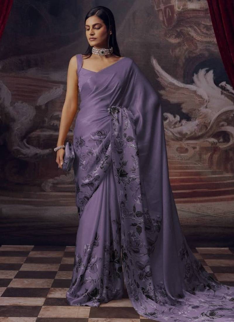 lilac ash saree with blouse