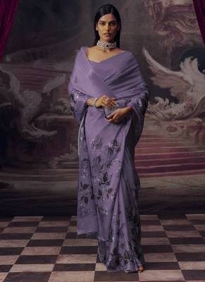 Lilac ash predrepped saree with unstiched blouse 2