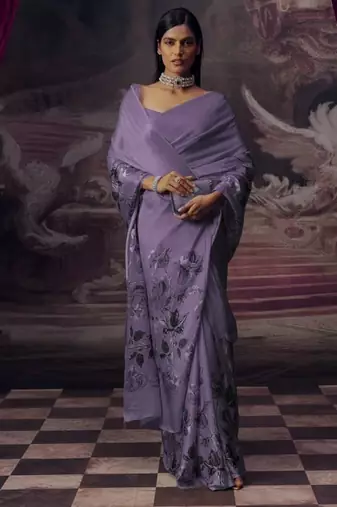 Lilac ash predrepped saree with unstiched blouse