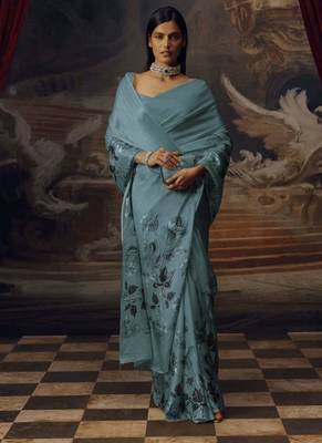 ice blue mist predrepped saree with unstiched blouse 2