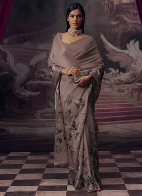 Nude mocha rose predrepped saree with unstiched blouse 1