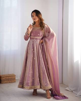 Pink Fandy Silk Embroidered Kurti Pant Dupatta 1