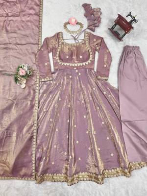 Pink Fandy Silk Embroidered Kurti Pant Dupatta 3