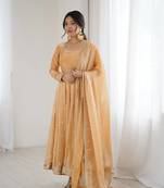 Orange Fandy Silk Embroidered Kurti Pant Dupatta