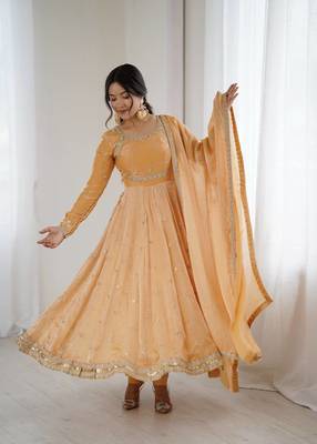 Orange Fandy Silk Embroidered Kurti Pant Dupatta 3