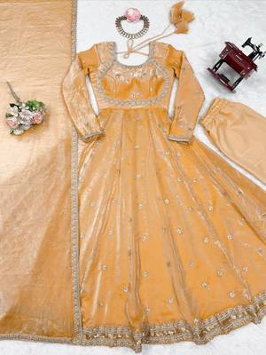 Orange Fandy Silk Embroidered Kurti Pant Dupatta 4