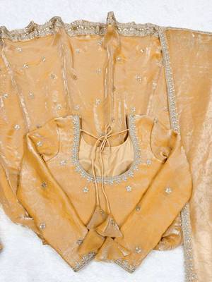 Orange Fandy Silk Embroidered Kurti Pant Dupatta 5