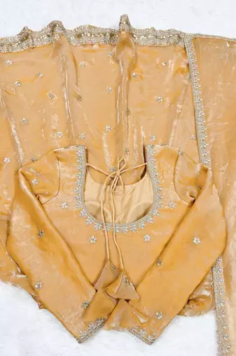 Orange Fandy Silk Embroidered Kurti Pant Dupatta