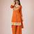 orange chinon silk blend mirror work neck kurta set with dupatta
