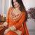 orange chinon silk blend mirror work neck kurta set with dupatta