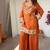 orange chinon silk blend mirror work neck kurta set with dupatta