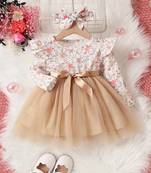 Gold floral net party wear baby dress
