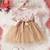 Gold floral net party wear baby dress
