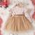 Gold floral net party wear baby dress