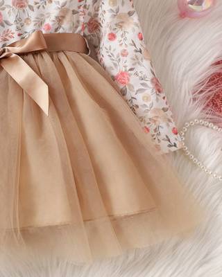 Gold floral net party wear baby dress 5